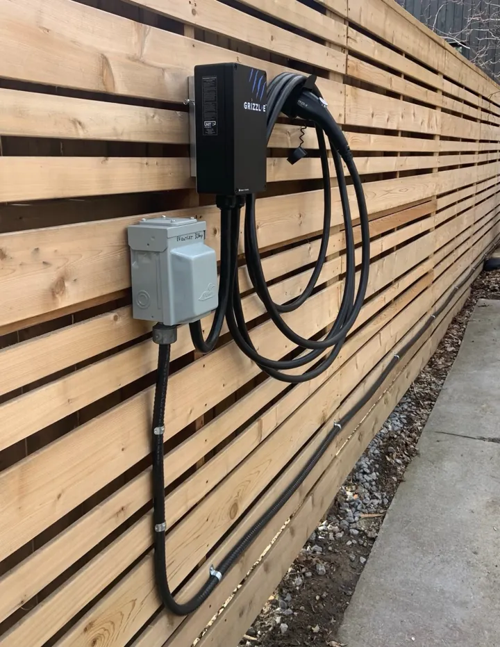 Grizzl-E charger mounted on exterior wood cladding